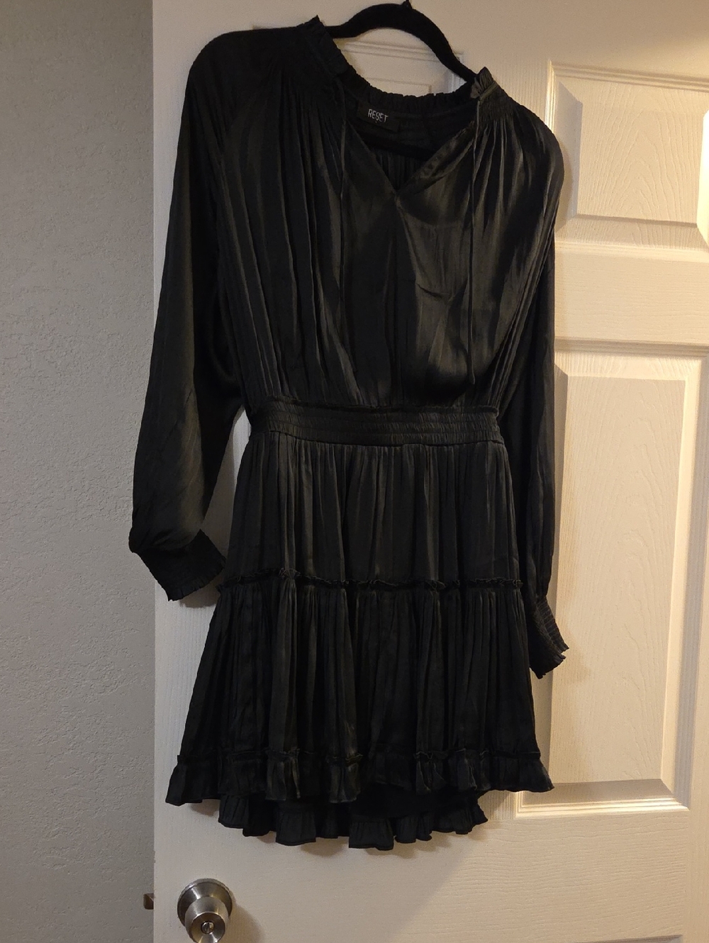 Polyester mini dress, Reset by Jane, tiered ruffle design with V-neck